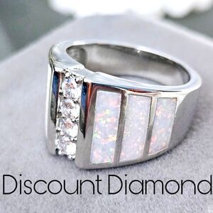 Moissanite & White Fire Opal Ring on 925 Sterling Silver